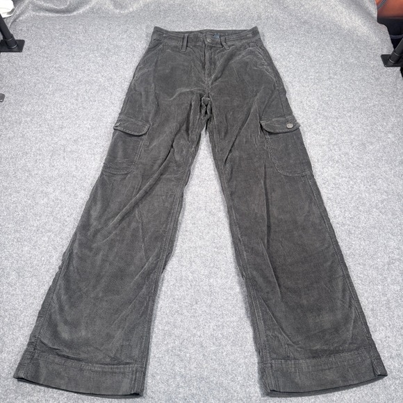 American Eagle Outfitters Pants - American Eagle Super High Rise Baggy Wide Leg Corduroy Cargo Pants Black 0 Reg